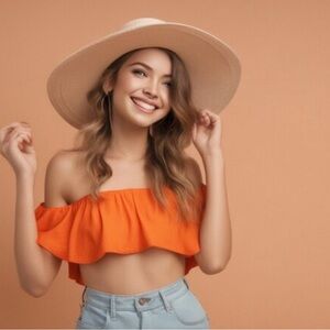 Orange coloured off the shoulder crop top 🧚🏽‍♀️